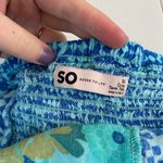 SO NEW  women’s blue cropped‎ tank top blouse floral cute casual tied elastic M Photo 5