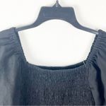 Aura Classic Black 100% Linen Smocked Top Puff Elastic Cuff Sleeve Dress Medium Photo 4