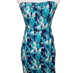 Free People  Strapless Blue & Teal Abstract Print Mini Dress With Smocked Back Photo 0
