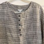 J. Jill PureJill Linen Henley Shirt Top Size MED Women's Gray Striped 3/4 Sleeve Photo 2