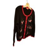 Holiday Traditions Black Christmas Cardigan Sweater Red Size L Photo 3