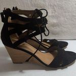 14th & Union Black Ankle Strap Wage Heels Women's Size 7.5 Photo 0