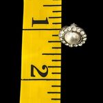 Vintage Estate Faux Pearl Clear Rhinestones Halo Earrings Wedding Formal Holiday Silver Photo 6