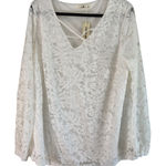 Agnes Orinda‎ Lace Blouse Criss Cross V Neck Long Sleeve Top White 2X Size XXL Photo 0
