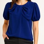 7th Avenue Design Studio Bow Neck Puff Sleeve Royal Blue Blouse Size M Size M Photo 0