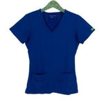 MedCouture  Blue Scrub Top XS Stretch V Neck Workwear Nurse Uniform Essential Photo 0