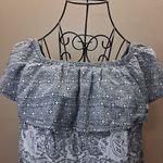 EXPRESS  Off-Shoulder Paisley Mini Dress - Blue and Black Photo 4