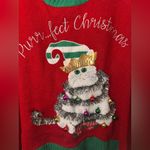 33 Degrees Ugly Christmas Sweater Tinsel Accents Cat Red Size L Photo 2