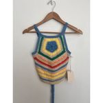 MOTHER The Cinch Candy Stripe Crochet Halter Crop Top Tie Back XS Festival Boho Photo 2