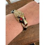 Anne Klein Vintage 90s Enamel Rhinestone Panther Bracelet Hinged Photo 2