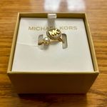 Michael Kors Gold-Tone Encircled Logo Open Ring Size 8 Photo 11