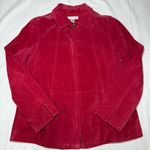 Coldwater Creek Red Suede Leather Zipper Jacket Lined Casual Biker Petite Small Photo 0