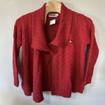 HIGHLAND Home Industries Women's XL Red Cable Knit Pure Wool Cardigan Sweater Photo 2