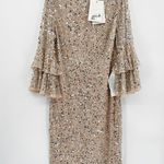 Mac Duggal  10802 Fully Sequined Ruffle Sleeve Sheath Dress Gown Midi 16 NEW Photo 2