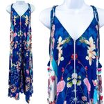 Rococo Sand Floral Print 100% Silk Tassel Sleeveless Asymmetrical Maxi Dress XS Blue Photo 1