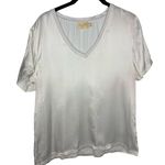 Nation Ltd  V-Neck Short Sleeve Satin Blouse Tee Shirt T-Shirt Women's Med. White Photo 0