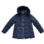 Loft Coat Blue Faux Fur Detachable Hood Crushed Velvet Puffer Quilted Coat Small Photo 12