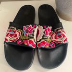 Johnny Was  Black Sandals with Pink Floral Embroidery Photo 0