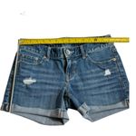 EXPRESS Distressed Denim Shorts Women’s Size 0 Medium Wash Stretchy Stylish Photo 6