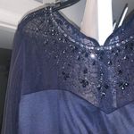 Dark Blue Long Formal Dress With Lace Sleeves And Sequins Size 14 Photo 2