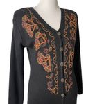 Vintage Carole Little Long Sweater Dress Size MP Black Embroidered Knit Floral Photo 4