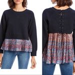 LINI by Bloomingdale’s Exclusive Claire Sweatshirt Mixed Media NWT Size Small Blue Photo 1