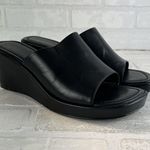 Ann Taylor Slides Women 10 Black Leather Platform Wedge Open Toe Chunky 90s Y2K Photo 0