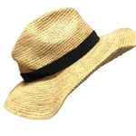 J.Crew Wide-Brim Packable Straw Hat Beige Black Band Raffia M/L FLAW Photo 4