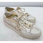 Soludos  Ibiza Platform Sneakers Retro Rainbow Weave Ivory Leather Comfort Shoes Photo 2