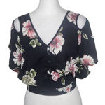 Band of Gypsies  Black and Pink Floral Boho Crop Top Sz Small NWT Black Crop Top Photo 0