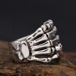 925 Silver Plated Adjustable Skull Hand Ring for Men Women,Punk Hip Hop Ring Photo 3