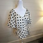 Gap  Cream and Black Wrap Polka Dot Blouse Linen Blend Photo 3