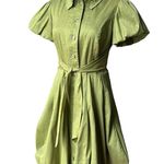 Frank Lyman Design Celery Green Bubble Hem Puff Sleeve Button Down Belted Dress Size 6 Photo 4