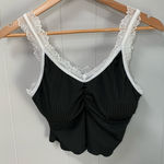 Black with White Lace Crop Top Large Photo 0