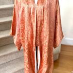 Vintage 60s Peach Orange Satin Chinoiserie Full Length Kimono Duster Size L Photo 0