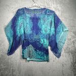 Dress Barn  Kaftan Blouse XL Blue Teal Paisley Overlay Poncho Boho Resort Batwing Photo 2