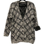 Vintage Mohair Wool Chunky Knit Grandpa Cardigan Sweater Black White Size Small‎ Photo 0