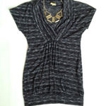 Vintage Y2K Ginger G Black White Space Dye Striped Short Sleeve Knit Top Small Photo 0