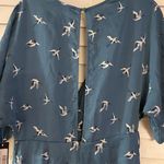 NWT Garota Blue Teal Crane Print Wide Leg Jumpsuit Medium Resortwear Open Back Photo 6