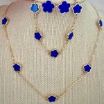 18K Gold Plated blue clover necklace set stainless steel womens jewelry Photo 2