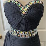 Jolene Chiffon Strapless Jeweled Chiffon‎ Tail Ruched Cocktail Dress Sz 6 $390 Black Photo 6