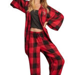 Victoria's Secret Victoria Secret Red Black Metallic Plaid 3 Piece Pajama Set Womens XL/XXL Photo 0