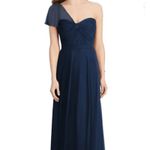 NEW Jenny Packham Womens 0 One Sleeve Bridesmaid Dress Ruched Chiffon Midnight Blue Photo 7