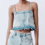 ZARA Women's Cropped Denim Tank Top Blue Frayed Hem Size M NWT Photo 0