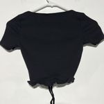 ZARA Black Cinched Front V-Neckline Ruffle Hem Short Sleeve Crop Top Size Small Photo 7