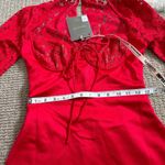 House Of CB Longsleeve Satin & Lace Mini Dress S - Red Photo 6