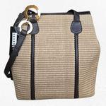 Y2K Susan Gail Tan Woven Straw Tote Shoulder Bag Brown Trim Boho Chic Purse Photo 0