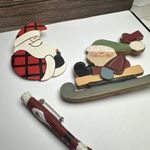 Santa Claus Christmas Holiday Brooch Pin Lot Of 3 Wood / Cinnamon Stick Photo 3