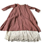 Red Gingham Long Dress with Lace Hem Photo 0