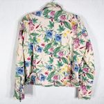 Colleen Lopez Small Jacket Faux Leather‎ Floral Ivory Pink Green Zip Lined 1335 Photo 1